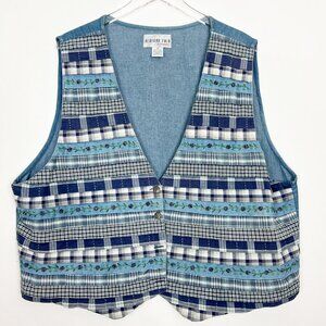 Vintage Bedford Fair Vest Women's 3X Denim Patchwork 90's Mixed Layered Prints